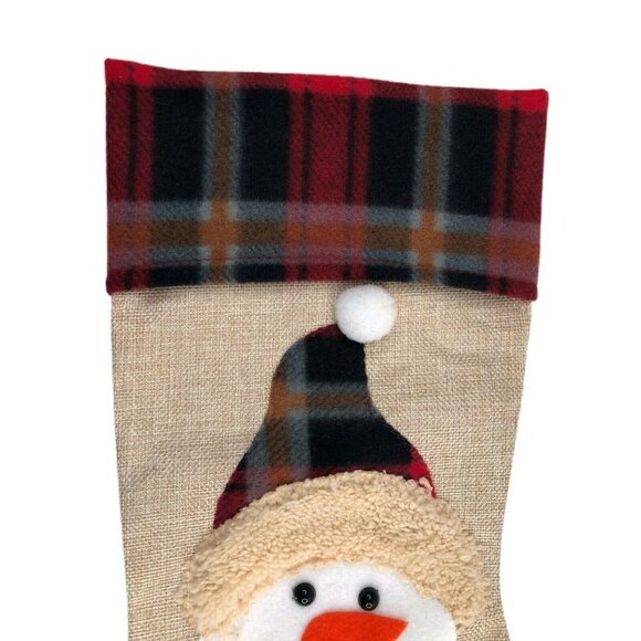 Handmade Christmas Stocking Farmhouse Country Snowman Plaid Felt, Canvas, 16" - Picture 3 of 4